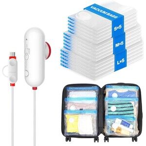 VMstr 15 Pack Travel Vacuum Storage Bags with USB Pump, Vacuum Packing Seal for